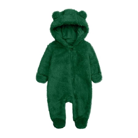 

Kaemgyyd Newborn Baby Sherpa Romper Winter Warm Fleece Lined One-Piece Jumpsuit Toddler Unisex Hooded Zipper Outfits for Infant