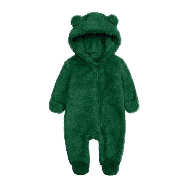 Amzcrzy Baby Girl Clothes 0-3 Months Unisex Baby Boy Clothes Warm Fleece Newborn Infant Baby Winter Clothes Solid Color Zipper Baby Girl Romper Long Sleeve Hooded Fuzzy Onesie Jumpsuit