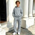 thumbnail image 5 of Glisme Girls Outfit Set Solid Color Long Sleeve Hooded Tops With Pocket Pants Outfit Casual Girls Set Size 11-12 Years Grey, 5 of 7
