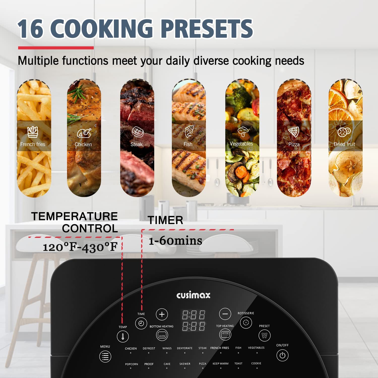 CUSIMAX 10-in-1 Air Fryer Oven, 24QT Convection Oven, Toaster