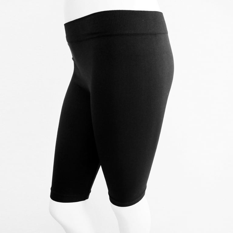 Seamless Solid Black Shorts Tight Knee Length Spandex Stretch