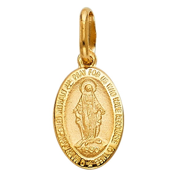 14k Yellow Gold High Polish Virgin Mary Pendant Oval Medallion Mother Charm Jewelry Female Unisex