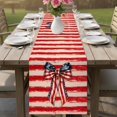 thumbnail image 4 of Thin Red Lines Table Runner 70 Inches, Patriotic Bow Vintage Distressed Striped Bed Runner Dresser Scarves Tabletop for Indoor Outdoor Parties/Ceremony/Banquet, 13" x 70", 4 of 9