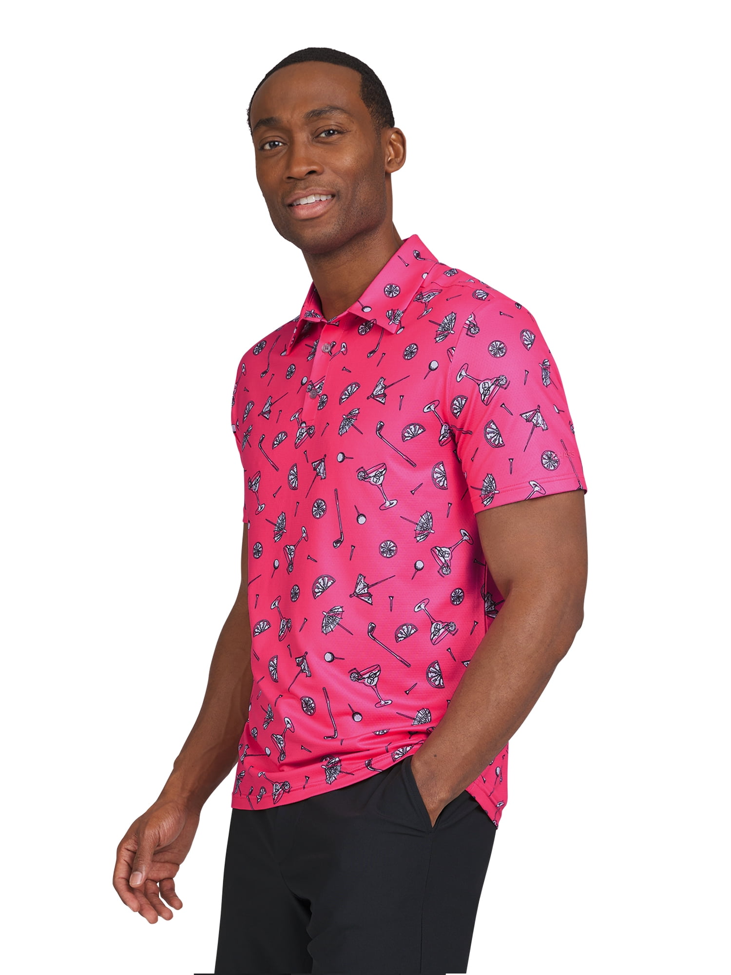 Chaps Golf Men's and Big Men's Classic Fit Short Sleeve Printed Mesh Polo Shirt