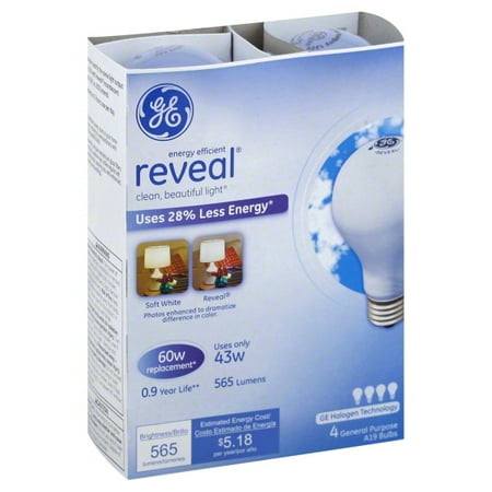 

General Electric 43W Energy-Efficient Reveal Frost Bulb 4-Pack 60W Equivalent