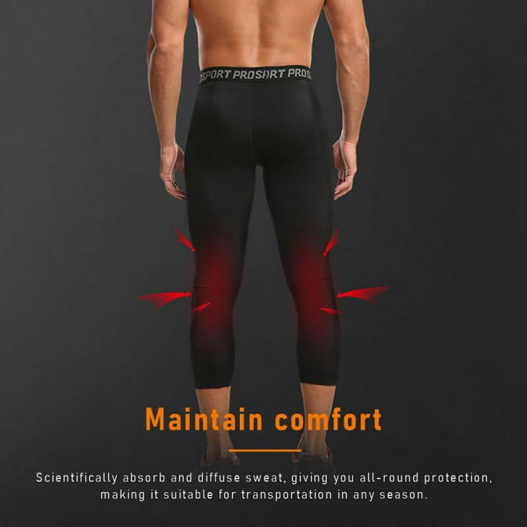 Men's Basketball Pants with Knee Pads 3/4 Capri Padded Compression Tights  Leggings Sports Protector Gear 