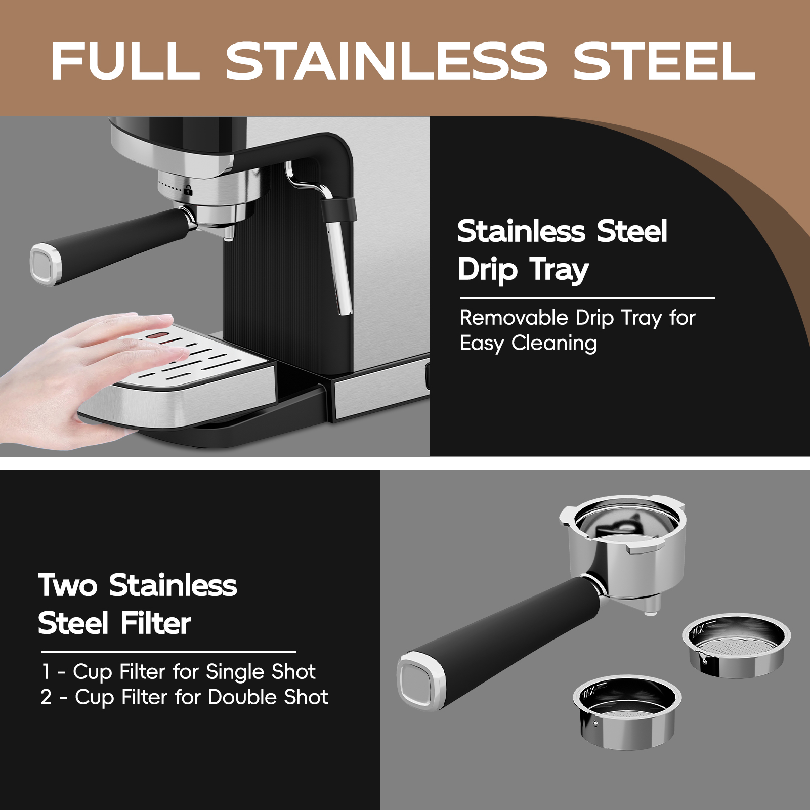 Whall 20 Bar Touchscreen Espresso Machine, Stainless Steel photo 5