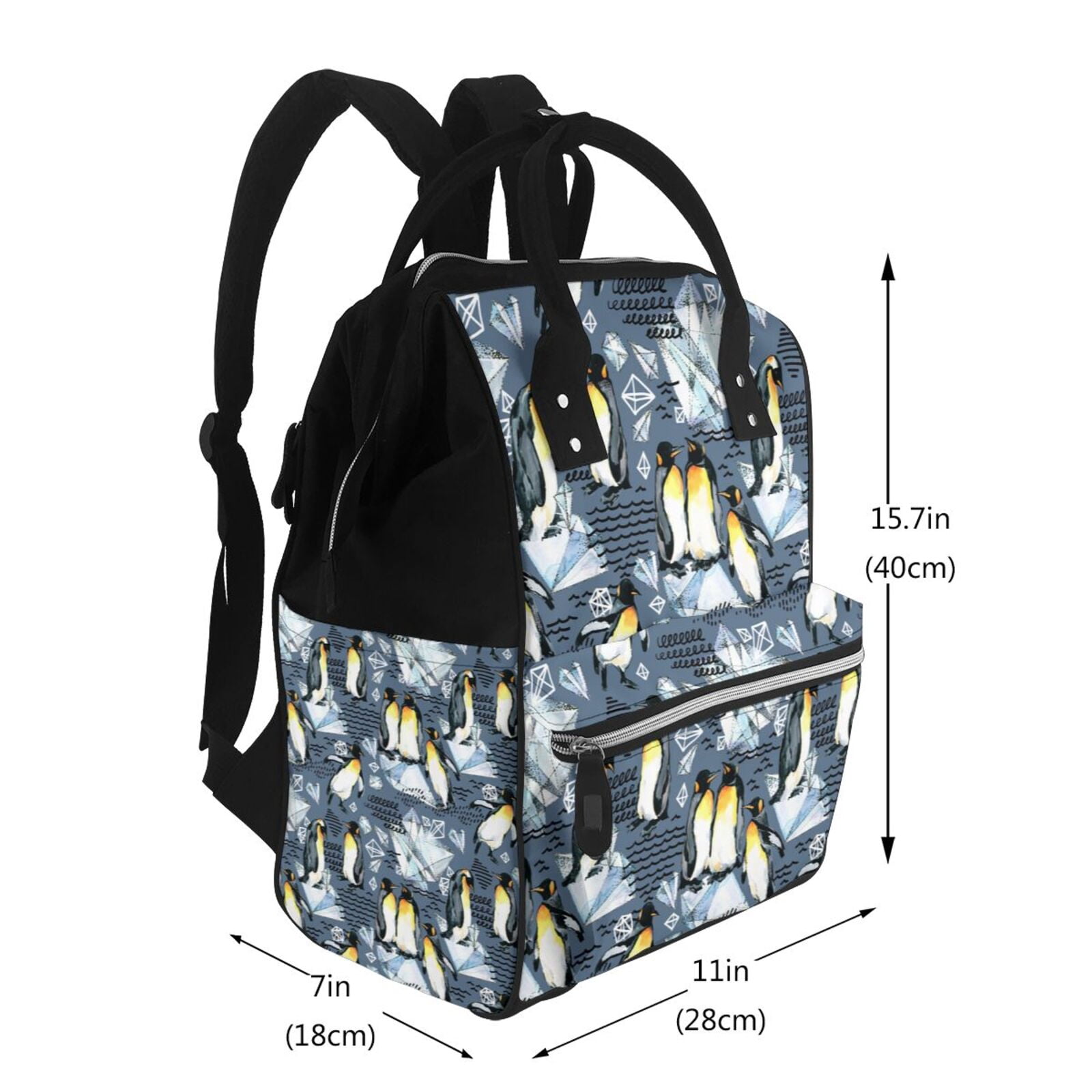 Ratiio Penguin Arctic Adventure Mummy Backpack - Waterproof Twill Canvas, Large Capacity Diaper Bag with Multiple Pockets and Adjustable Straps