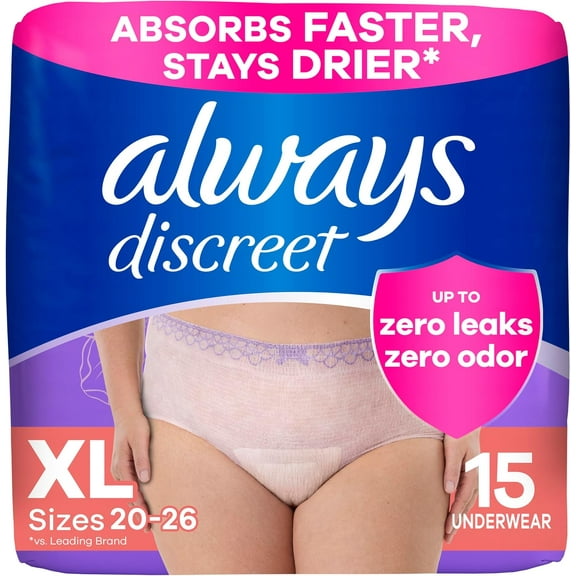 Always Discreet, Incontinence Underwear for Women, Maximum Classic Cut, Extra-Large, 15 Count