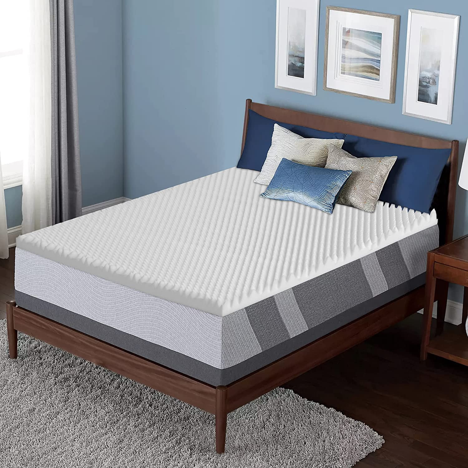 Best Price Mattress King 3 Inch Egg Crate Memory Foam Topper With Copper Infused | King Size | CertiPUR-US