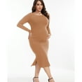 thumbnail image 4 of Bearsland Women's Long Sleeve Ribbed Knit Side Slit Maternity Dress Casual Ruched Bodycon Sweater Dress Pregnancy Clothes, 4 of 7