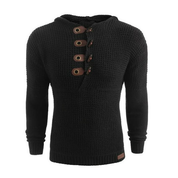 Fesfesfes Mens Sweater Winter Turtleneck Buttons Tops Long Sleeve Knitted Sweater Top Outwear Coat Sale Tops on Clearance