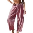 thumbnail image 2 of Women's Wide Leg Striped Pants Casual Loose Drawstring Low Waist Palazzo Harem Pants with Pockets Red S, 2 of 7