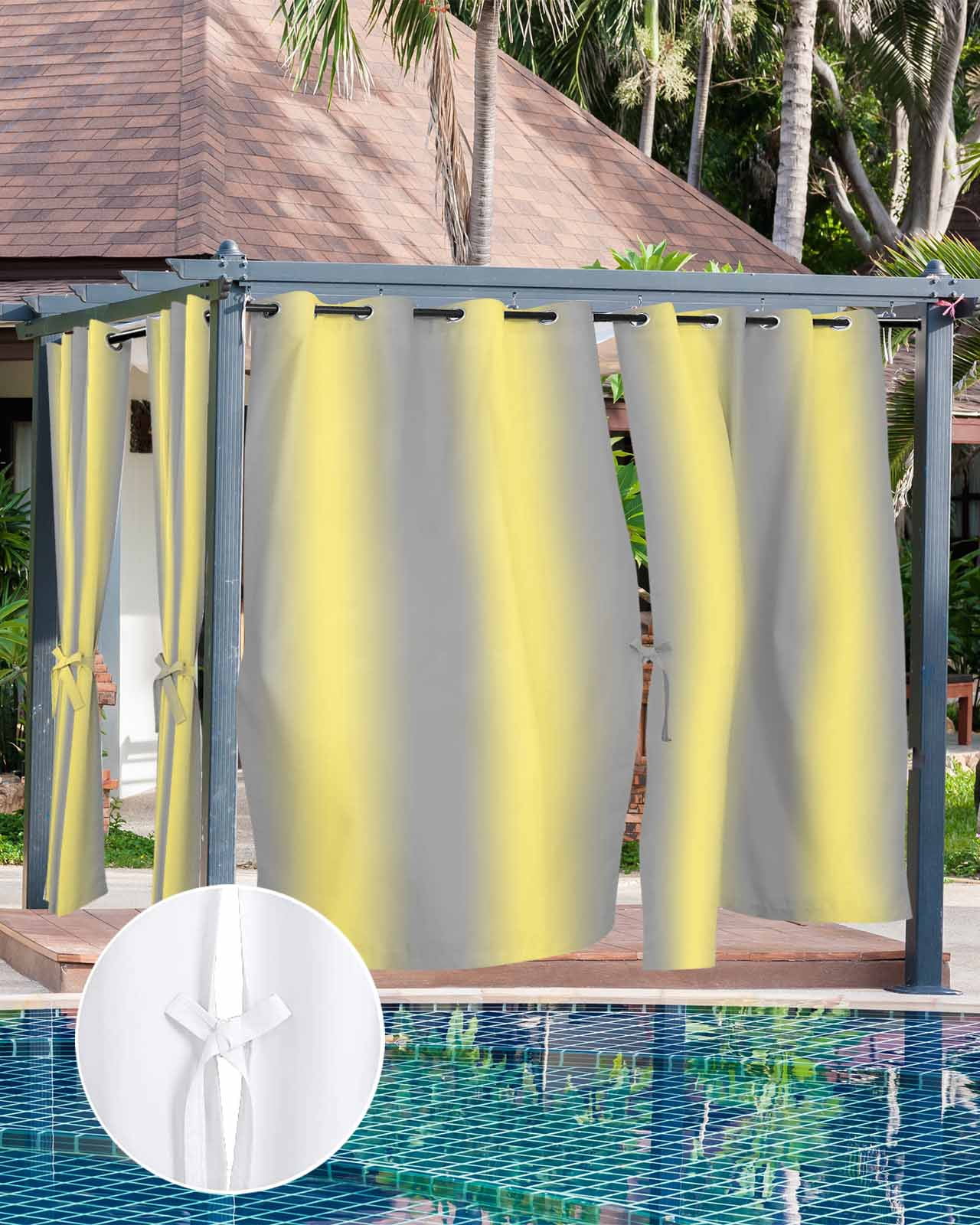 Outdoor Curtains for Patio, Yellow Ombre Waterproof Blackout Outside Curtain for Porch/Pergola/Gazebo, Farmhouse Grey Modern Art Thermal Insulated Drapes for Cabana, 2 Panels, 54 x 108 Inch