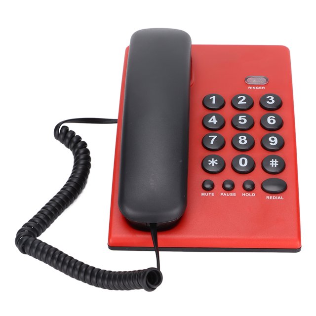 Wired Telephone, Wearable Button Last Number Multi Functional Landline Mute Function with Dual Magnetic Handset for Office for Home Red