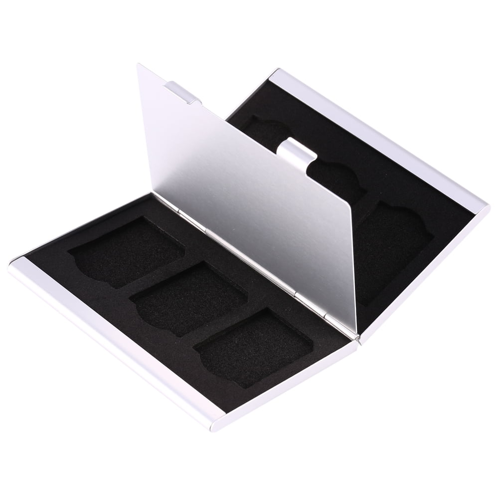 Portable Aluminum Memory Card Holder for 6pcs SD Cards, Durable Protective Storage Case, Silver