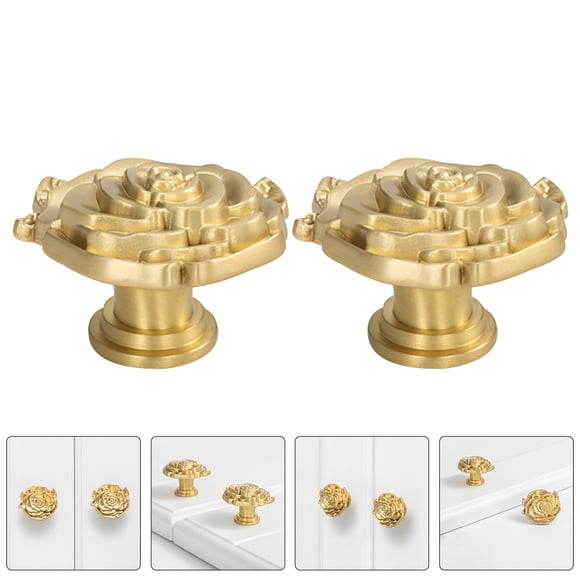 FONDOTIN 2pcs Flower Knobs For Dresser Vintage Gold Cabinet Knobs French Design Luxury Style Cabinet Hardware