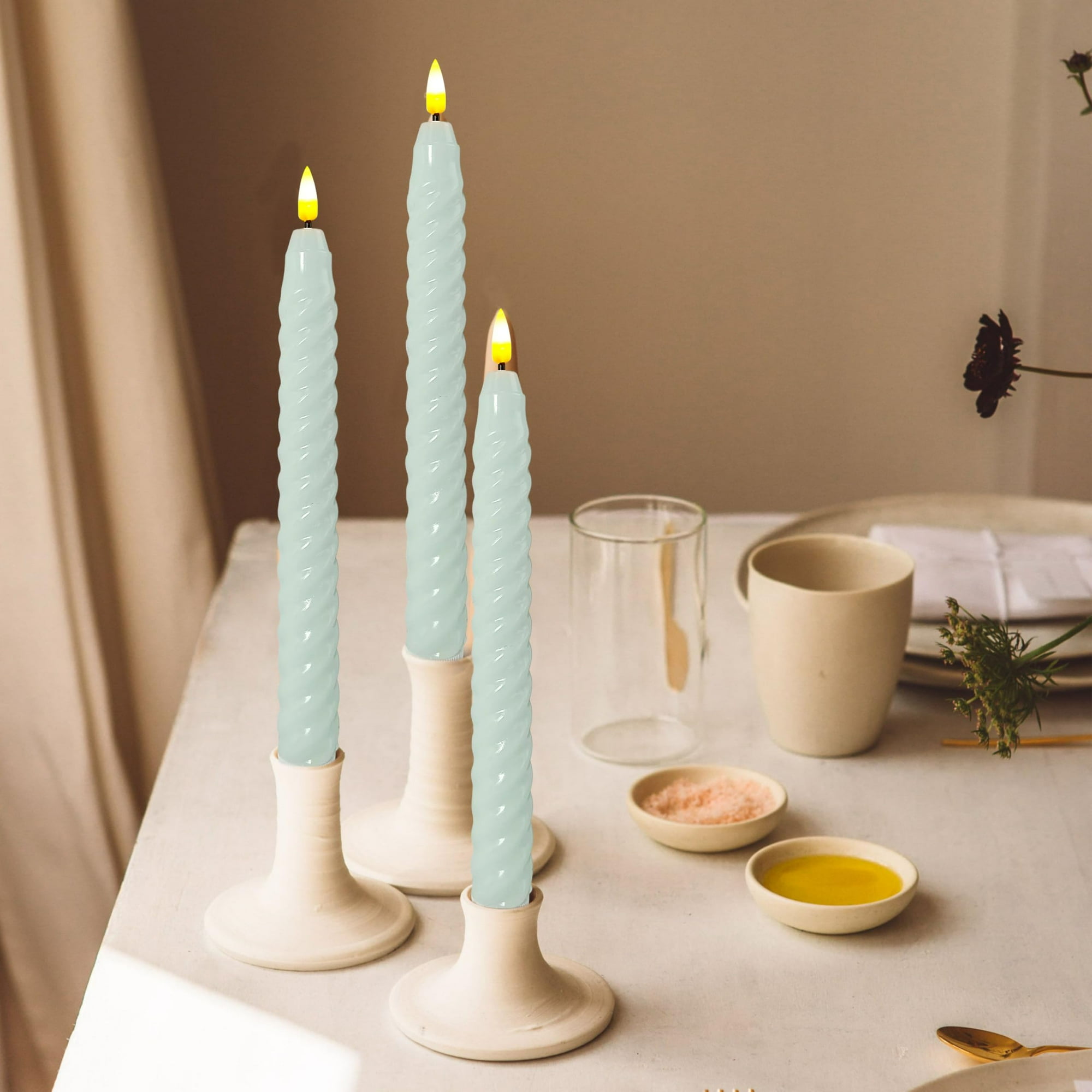 Blue Spiral Flameless Taper Candles, 9.8 Inch Flickering Candles with Remote and Timer, Real Wax Candlesticks LED Battery Operated 3D Wick for Wedding Party Home Decor