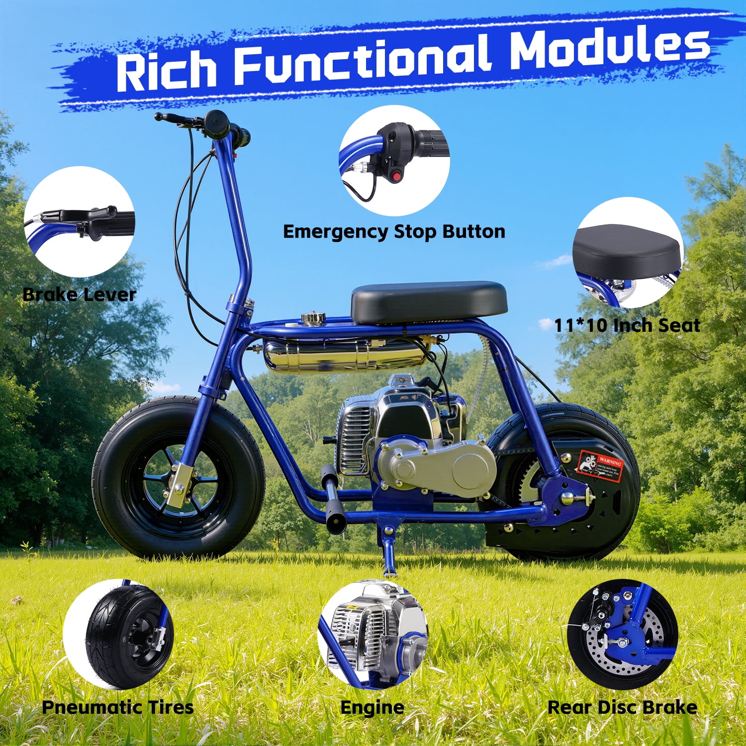 TOXOZERS 50cc Mini Bike, Gas-Powered Mini Dirt Bike with Extra-Wide Seat,Perfect Gift for Kids 8+,25 MPH & 150 LBS Capacity,Blue