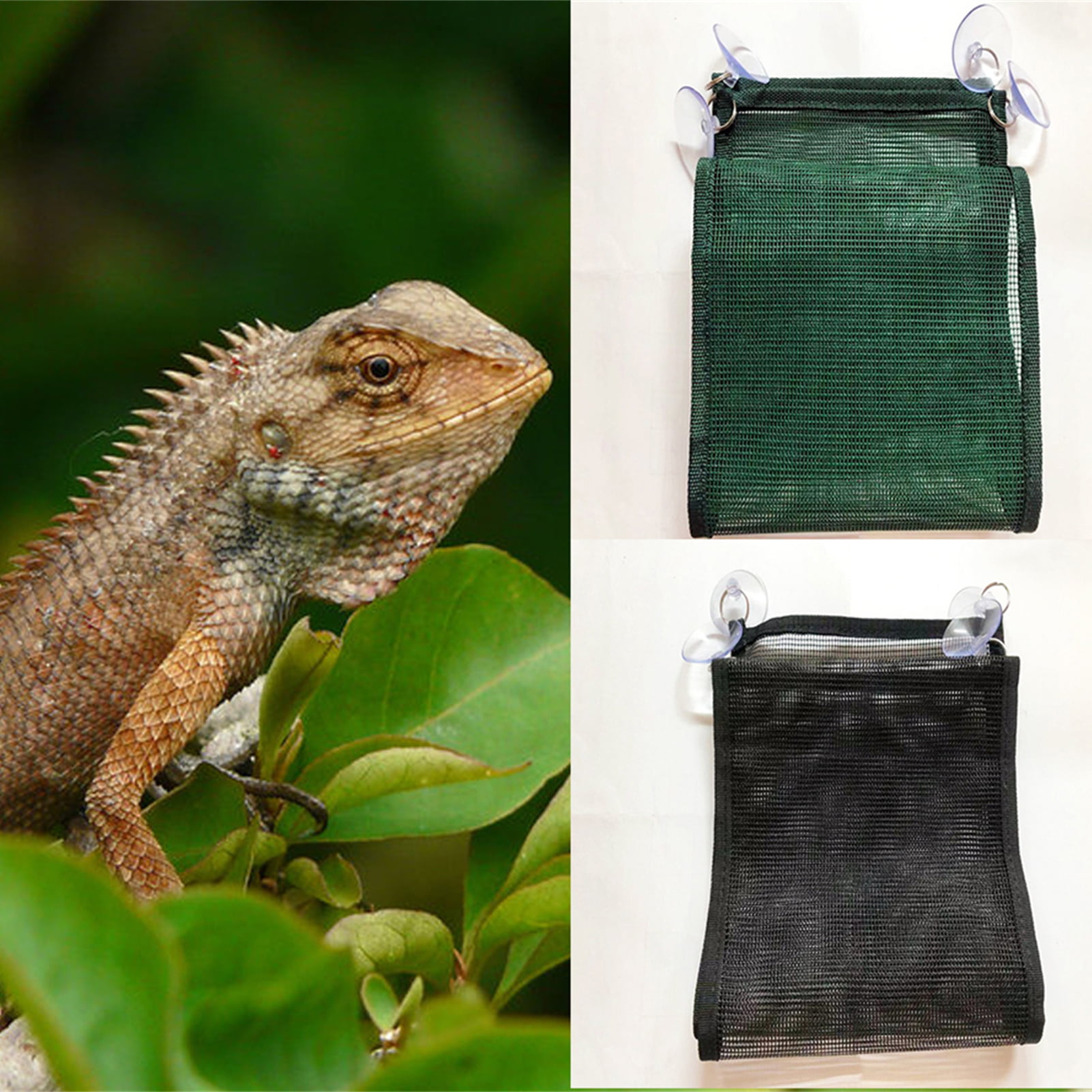 2 Breathable Mesh Reptile Chameleon Bearded Dragons Gecko Hammock Suction Cups 