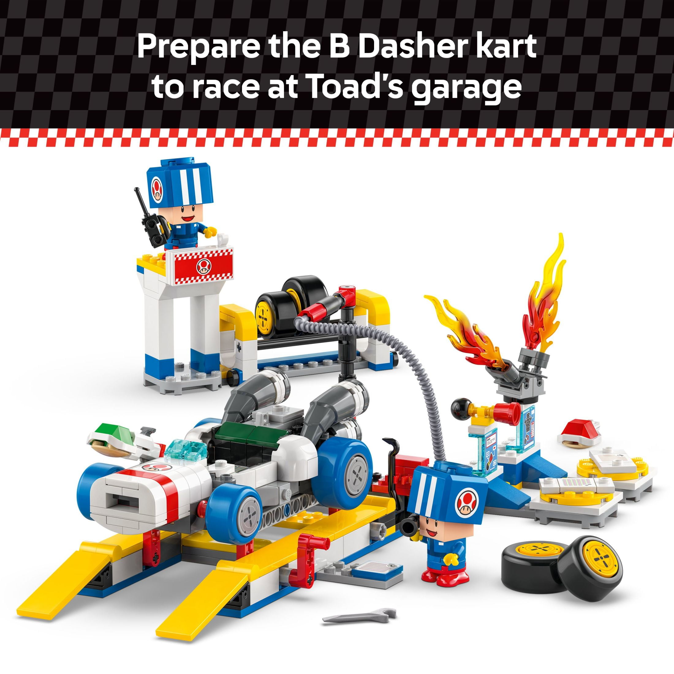LEGO Super Mario: Mario Kart Toad's Garage - Nintendo Toy Building Set for Kids, Boys & Girls, Ages 8+ - Collectible Mario Kart Toy for Fans with 2 Blue Toad Figures - Gift Idea for Birthdays - 72035