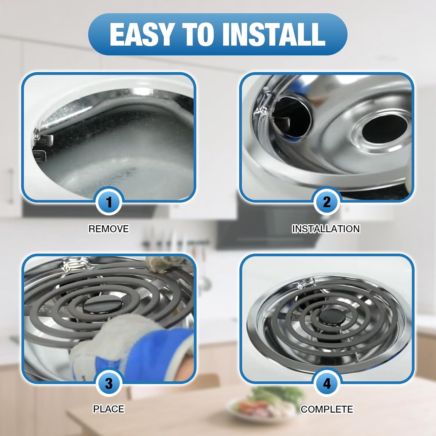 WB31T10010 WB31T10011 Chro e Drip Pans Set (4 Pack) - 2x6" & 2x8" Replace ent for , Hotpoint, Ken ore Electric Stoves with Locking Slot - Chro e Plated Steel Burner Bowls