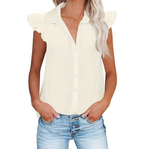 lmcalzta Tees T Shirt for Women Ruffle Short Sleeve Button down Shirts Summer Tops Dressy Casual Business Work Tees