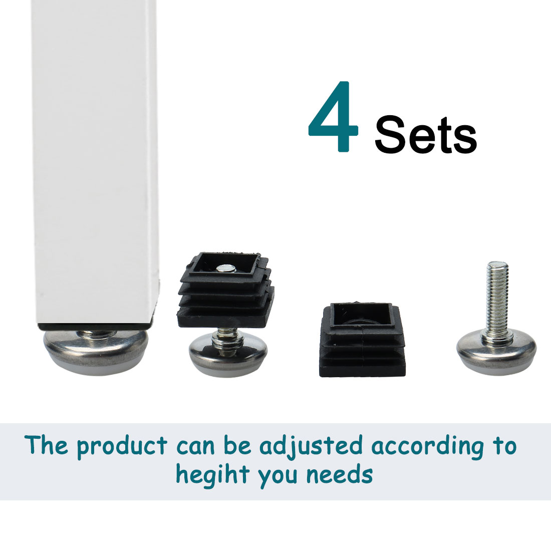 M8 Leveling Feet Square Tube Inserts Furniture Leveler 4 Set