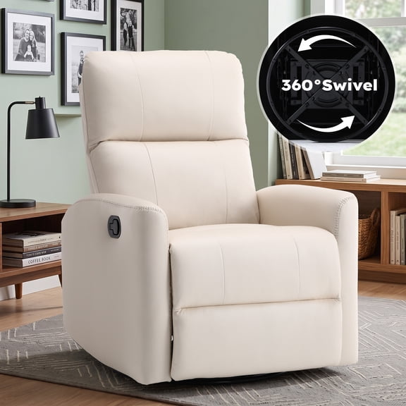 Bonzy Home Brown Manual Swivel Recliner Chair, 360° Swivel Base Single Sofa with Adjustable Backrest and Footrest, Modern Living Room Furniture, Beige