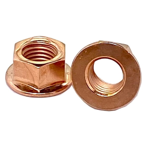 25 M10-1.25 Flange Exhaust LockNut Copper Plated 14mm Hex