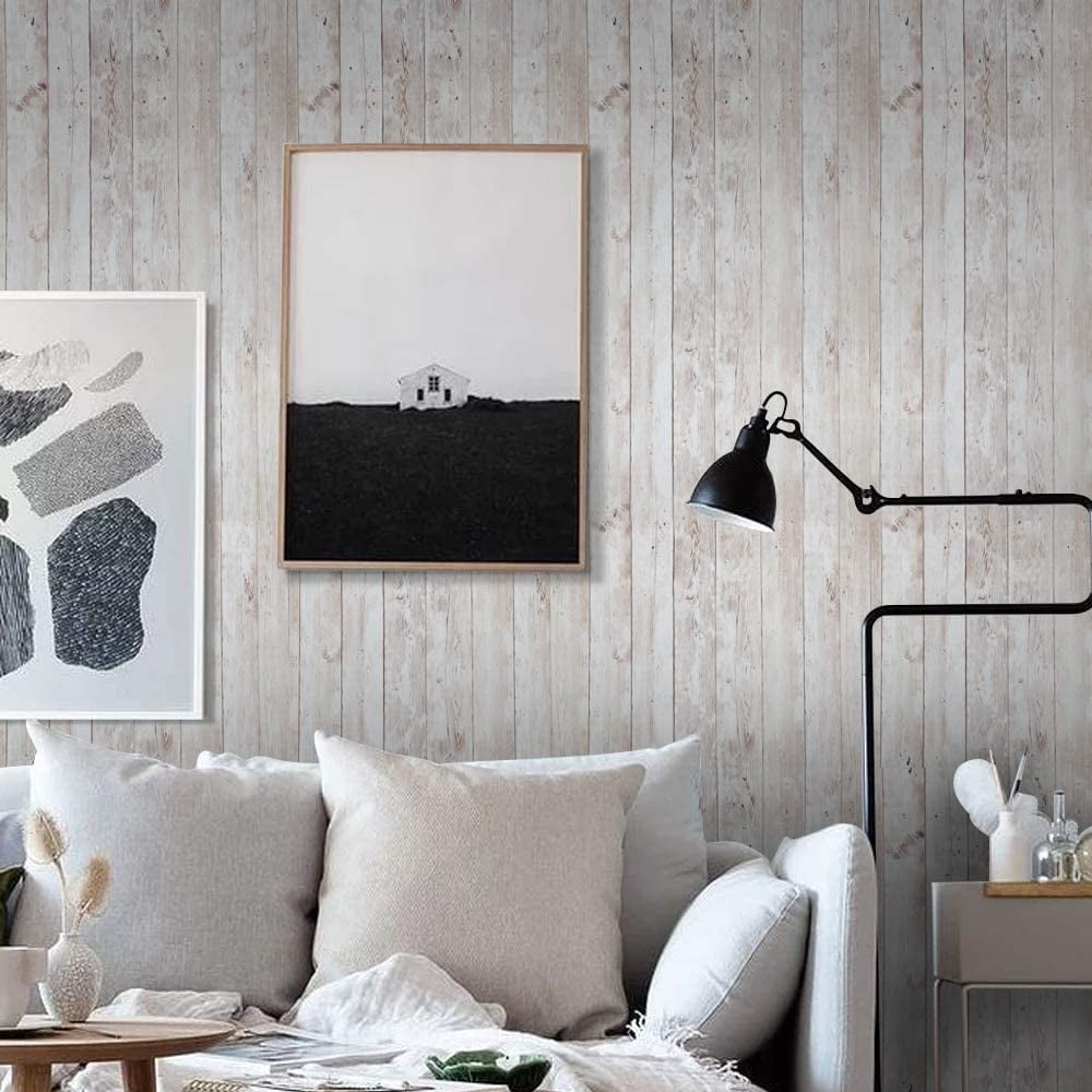 Grey Wallpaper Wood Plank Wallpaper Stick and Peel Wood Wallpaper 17.71In X 196In Self Adhesive Wallpaper Vinyl Waterproof Removable Wallpaper for Home Decorative Easy to Clean 