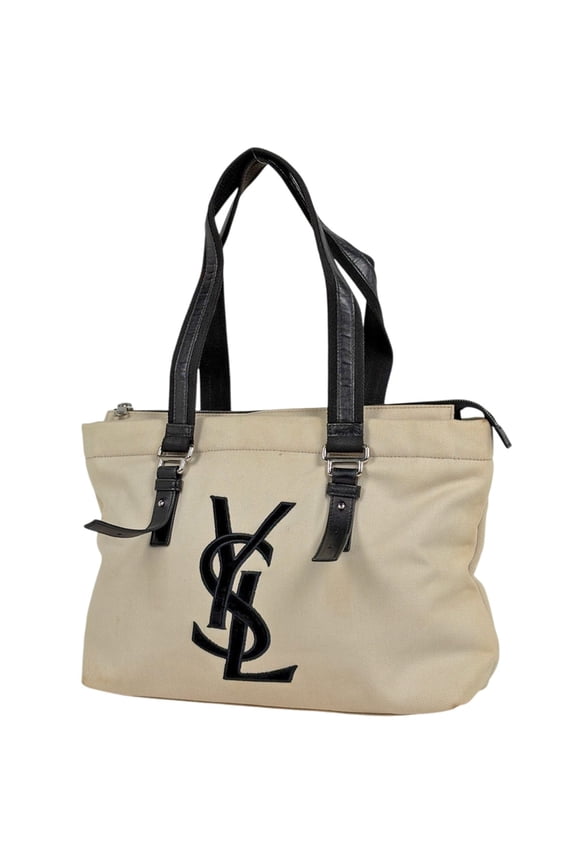 Pre-Owned Yves Saint Laurent logo tote bag, YSL canvas natural black, 135485, women's (Fair)
