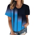 thumbnail image 3 of Mujer Cuello Redondo Top Color Contraste Impresión Digital Manga Corta Suelta Verano Casual Camiseta Azul L, 3 of 5