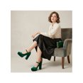 thumbnail image 5 of BLISSFUL STEP Women's Platform Mary Jane Heels Chunky Heel Ankle Strap Faux Velvet Pumps Green 6, 5 of 7