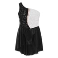thumbnail image 5 of YIZYIF Kids Girls Sequins Figure Skating Dress One Shoulder Dance Gymnastics Competition Leotard Dress Black 14, 5 of 7