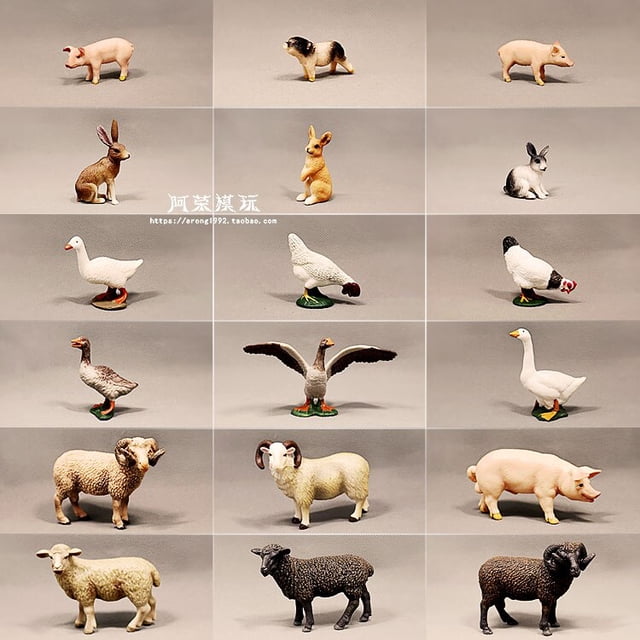 Simulation Farm Livestock Animal Miniature Model Chickens Duck Goose Boar Sow Rabbit Sheep Ornaments Action Figure Figurine ToysB23 He Qiyong unisex