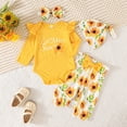 thumbnail image 2 of HWJAD Little Miss Newborn Baby Girl Clothes Infant Outfits Romper Floral Fall Outfit Sunflower Pant Hat Headband Sets, 2 of 8