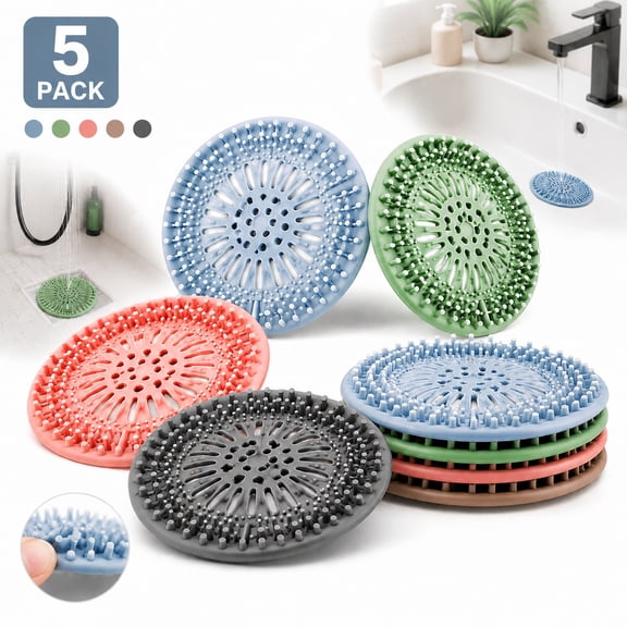 Genreen 5 Pack Bathroom Sink Drain Strainers, Hair Catcher Shower Drain Covers Protector, Flexible TPR Material, Multiple Colors for Bathroom Tub Shower and Sink Hair Trap Garbage Disposal Parts