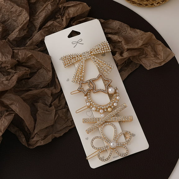 HOOWIFFY 5-Pack Rhinestone Hair Barrettes Small Sparkling Hair Clips for Women Daily Wear and Stylish Accessories
