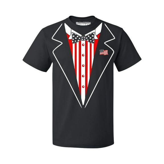 American Flag Bowtie Tuxedo 4th of July Men's T-shirt, S, Black