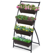Vertical Planter with 4 Urban Orchard Pots for Flowers and Plants Garden Terrace Balcony Indoor Outdoor  Brown and Black