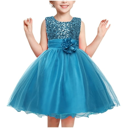 

Fall/Winter Savings Clearance! 2024 AGkizg Wedding Guest Dresses for Baby Girls Toddlers Girls Sleeveless Dress Girls Ruffled Lace Round-Neck Embroidery Mesh Princess Bow Skirt Blue 5 Years