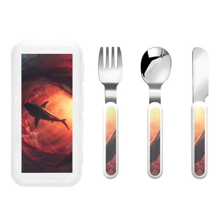 

Cauagu Shark Underwater Vortex Print 3-Pieces Toddler Cutlery Set Kids Silverware Set with Spoons Forks & Knife Stainless Steel Utensils for Kids Dishwasher Safe