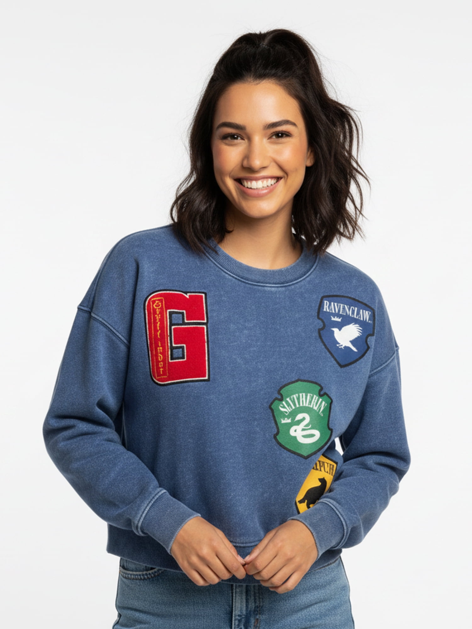 Harry Potter, Women's & Young Women's Graphic Crewneck Sweatshirt with Patches, Sizes XXS-2XL