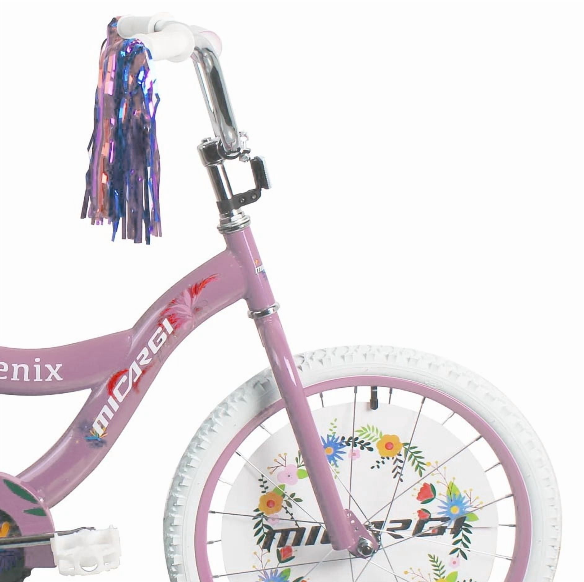Micargi 20" Inch Girls Bike BMX S-Type Frame Coaster Brake One Piece Crank White Tire Pink Bicycle