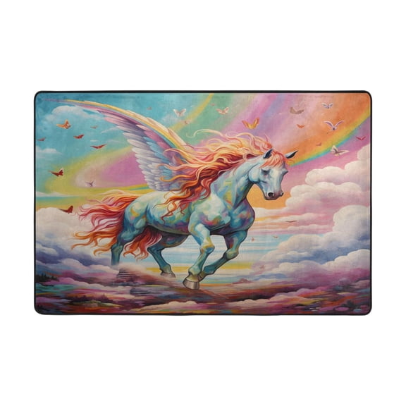 Ryvnso Unicorn and Rainbow Butterflies Area Floor Mats Large Nursery Rugs Non-Slip Carpets Doormat 36" x 24"