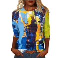 thumbnail image 2 of Raeneomay 3/4 Length Sleeve Womens Tops Women's Fashion Printed T-Shirt Blouse Round Neck Casual Tops, 2 of 6