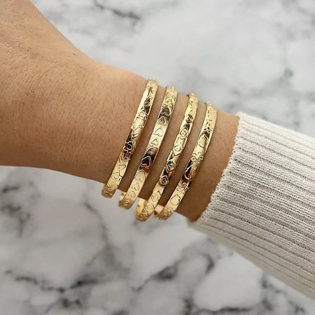 4Pcs 6 Styles Alloy Bangles Stackable Bangle Set for Women Light Gold Diameter: 67~71mm