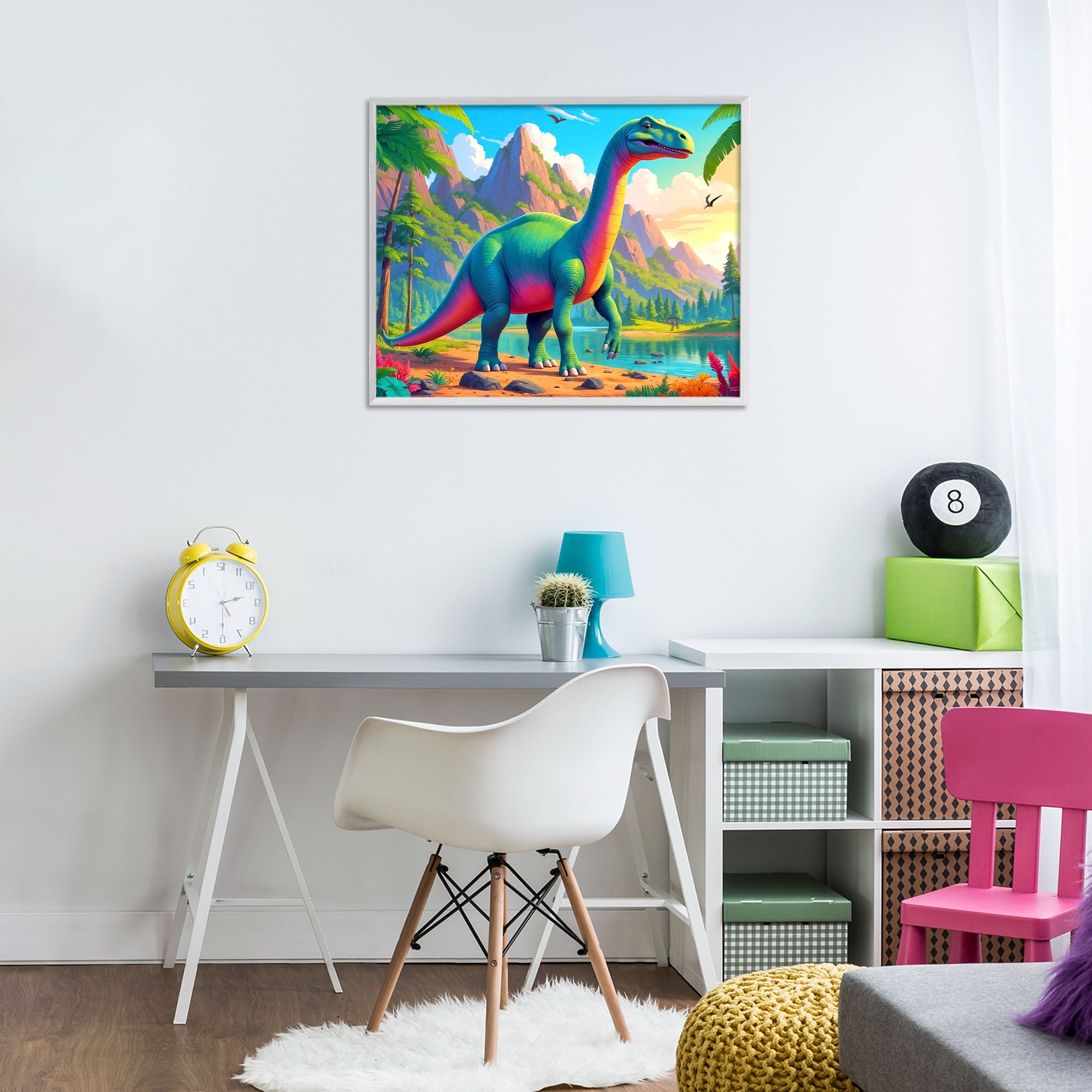Stupell Industries Vibrant Brontosaurus by River White Framed Giclee Art, design by Tabz Jones