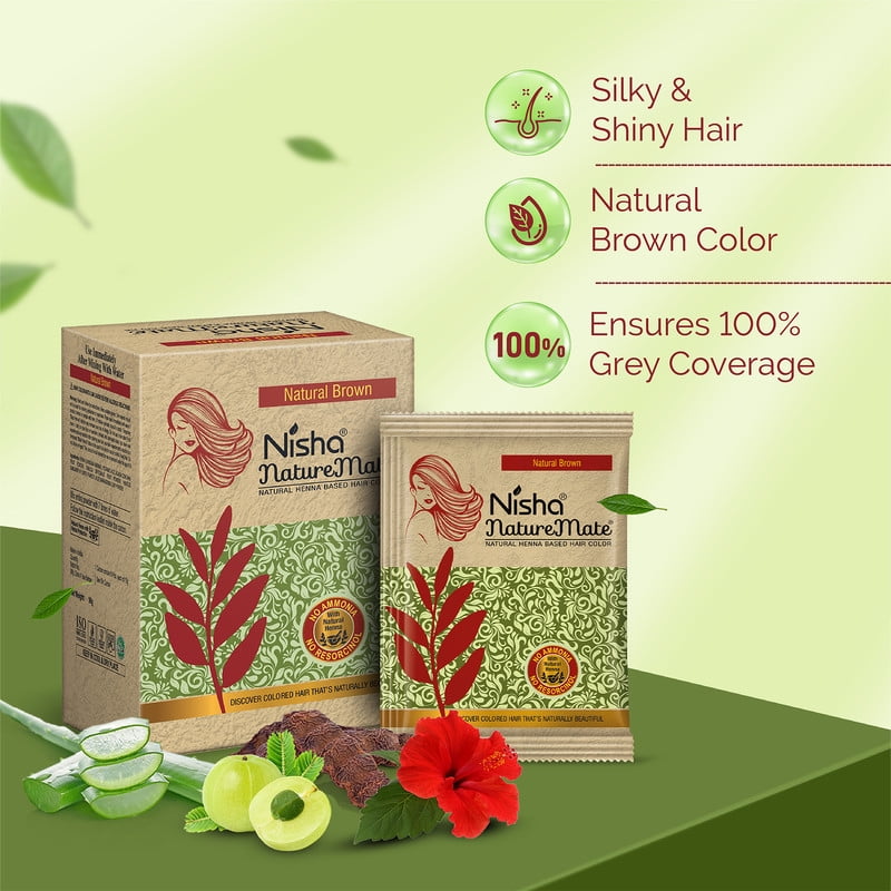 (3 pack) Nisha Nature Mate Natural Henna Based Hair Color dye, Natural Brown, 3.17 oz